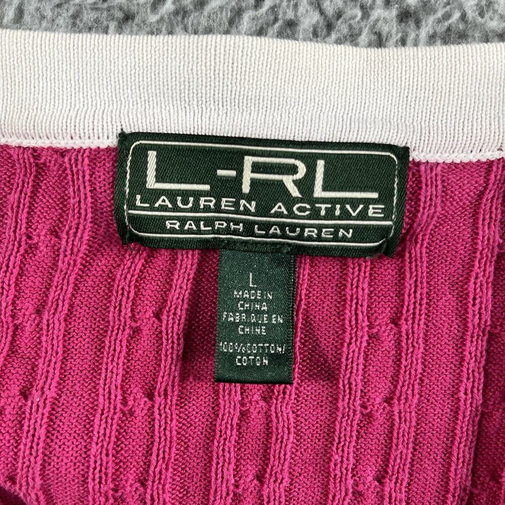 Lauren Active Ralph Lauren Cardigan Sweater Womens L Large Colorblock Cable Knit - Picture 2 of 9